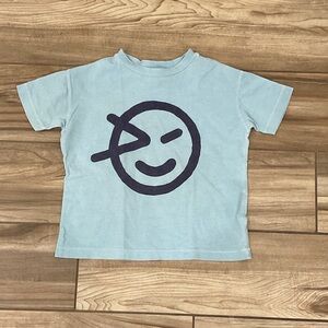 Wynken Light Blue kids Short Sleeve Tee with Navy Smiley Graphic